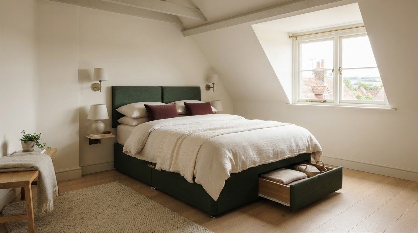 Low profile divan base for attic rooms: what affects comfort and fit