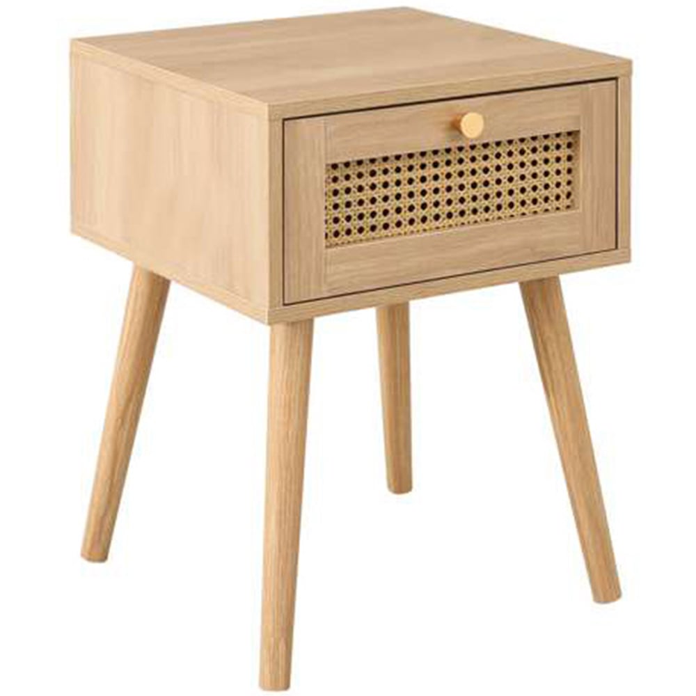 CROXLEY 1 DRAWER RATTAN BEDSIDE OAK